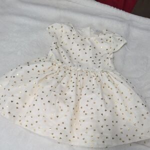 Carter's Cream Dress with Gold Heart Details